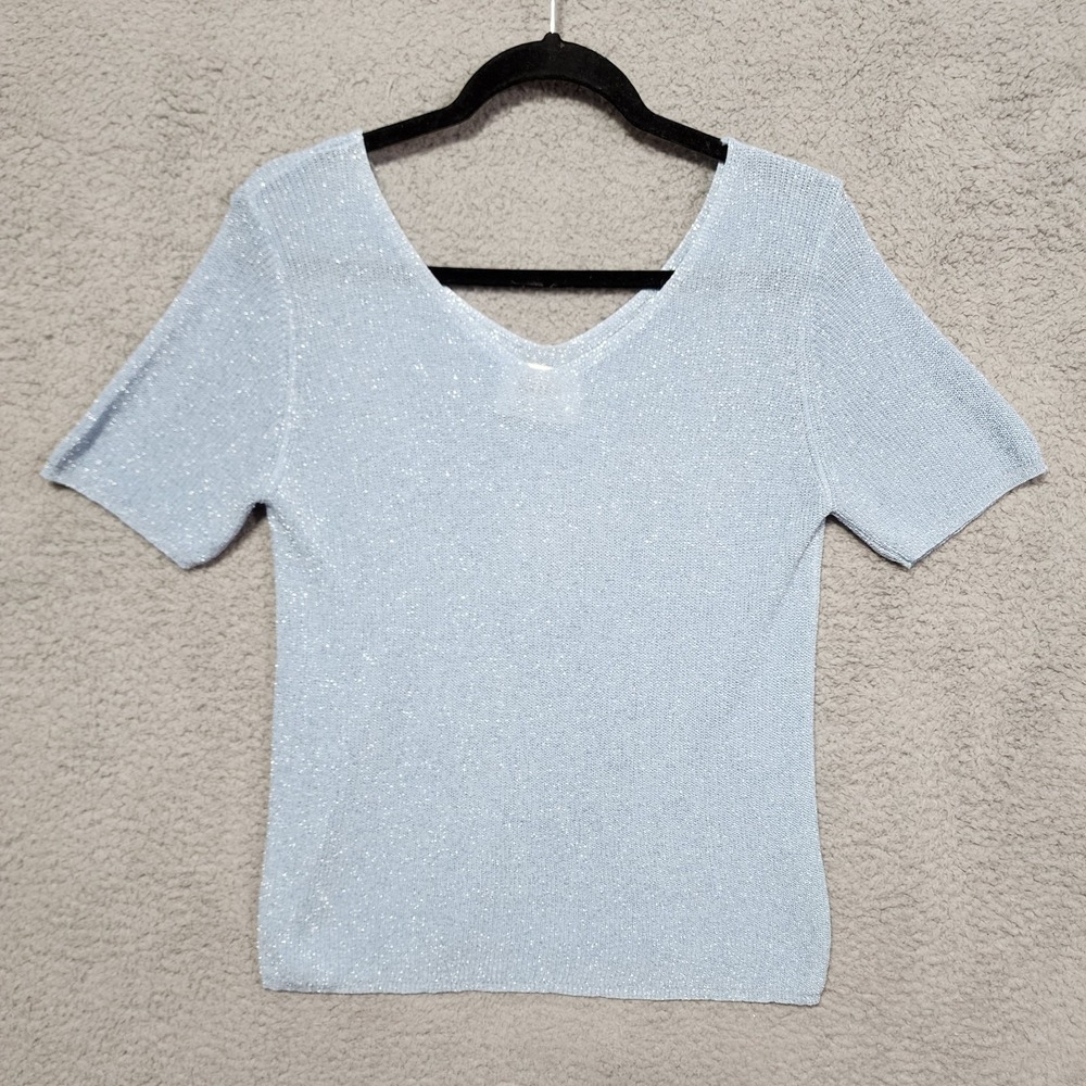 Brand Bazar Stylish Blue Knit Top Sparkly Silver Shimmer Small‎ Medium ?